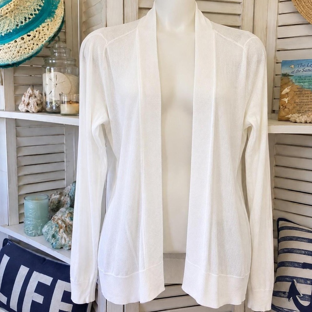 Old Navy White Ribbed Knit Cardigan Size S Boho Open Front Sweater